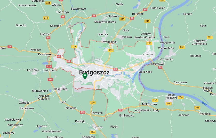 Mapa obszaru dziaÅ‚ania skupu aut Bydgoszcz i okolice